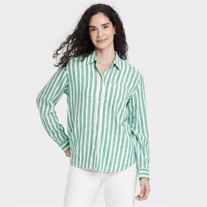 Universal Thread Green and White Striped Shirt